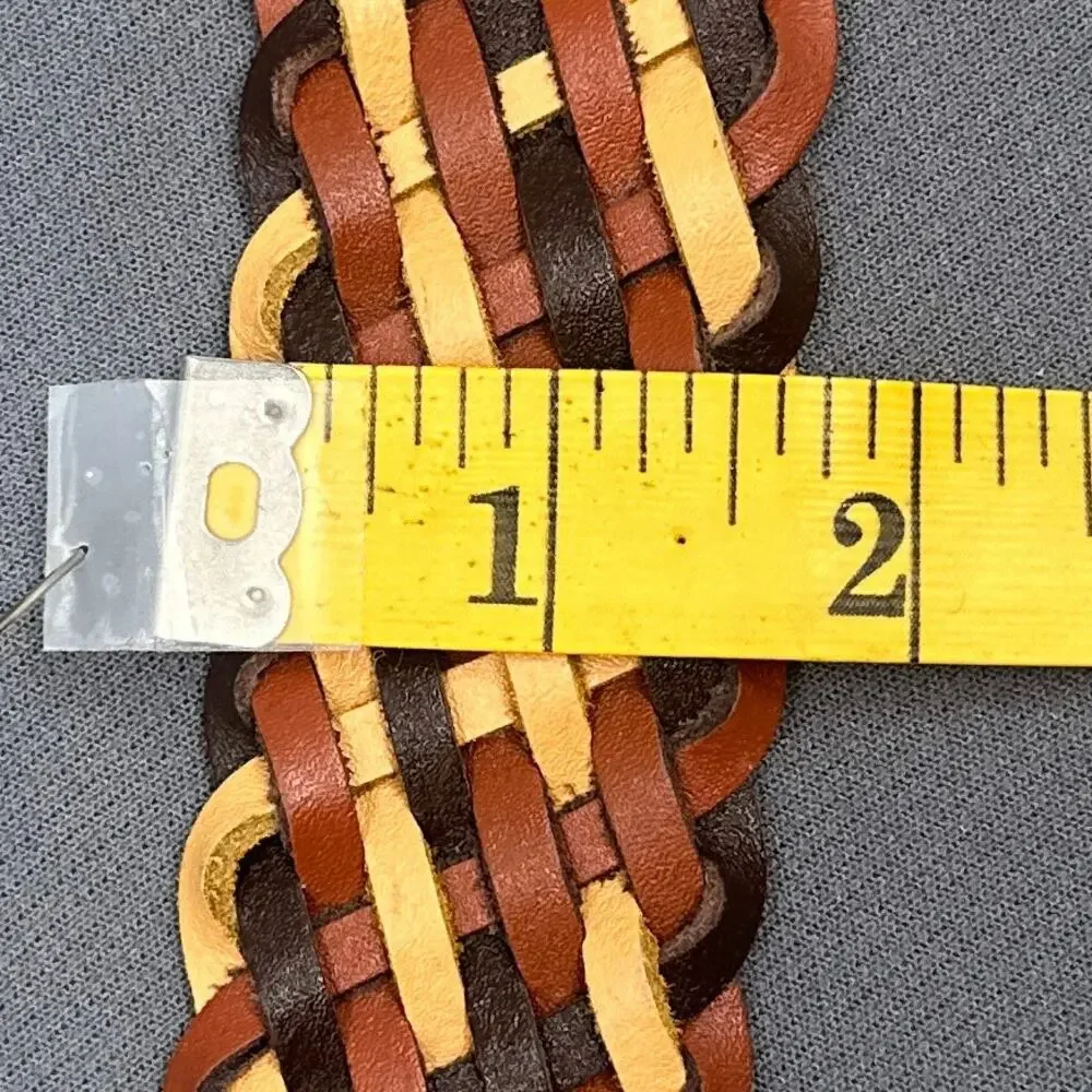 Argentina Leather Belt XL Multicolor Brown Yellow Braided Woven Boho Western Y2K